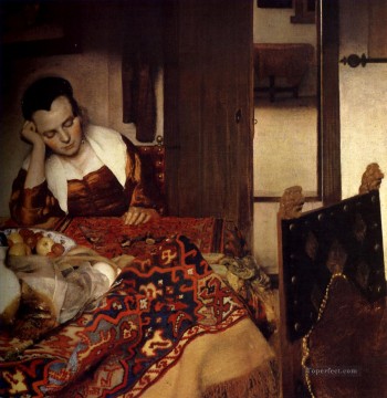 Una doncella dormida Barroco Johannes Vermeer Pinturas al óleo